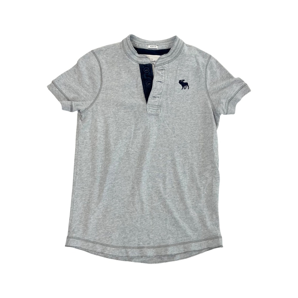 Abercrombie & Fitch Mens Muscle Fit Henley Shirt Gray Short Sleeve Moose MEDIUM